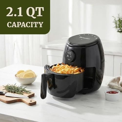 Elite Gourmet EAF2612D Personal 2.1Qt Compact Space Saving Programmable Hot Air Fryer, Oil-Less Healthy Cooker, Timer & Temperature Controls, 1000W, Black 5