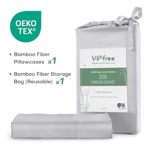 VIPfree Pillow Cases Body Size, 100% Rayon Derived from Bamboo, Cooling Pillowcase, Soft & Breathable Pillow Covers with Envelope Closure (20x54 inches, Gray) 6