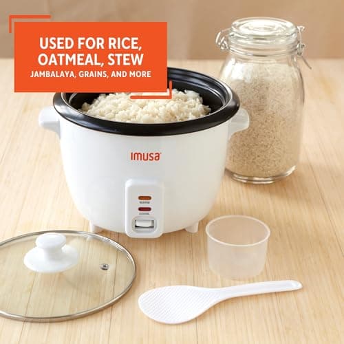 IMUSA USA GAU-00011 Electric Nonstick Rice Cooker 3-Cup (Uncooked) 6-Cup (Cooked), White 6