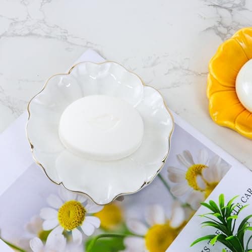 Elegant Bathroom Soap Dish, Inspired by Nature Hibiscus Flower, Ceramic Soap Dish Holder, Self-Draining and Multiple Styles for Bathroom Kitchen Accessories 5