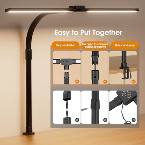 SIBRILLE LED Desk Lamp for Home Office - Dimmable Computer Desk Light with Clamp, Modern Architect Task Lamp with Color Changing, Flexible Desktop Lamp with Gooseneck for Monitor, Double Head, Black 6