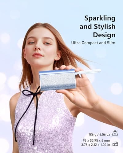 VEGER Compact Portable Charger with Built in Cable(Removable), 10000mAh Cute Power Bank 20W Fast Charging, Sparkling Battery Pack Fashion Travel Accessory Compatible with iPhone 15/14, Android-Blue 3