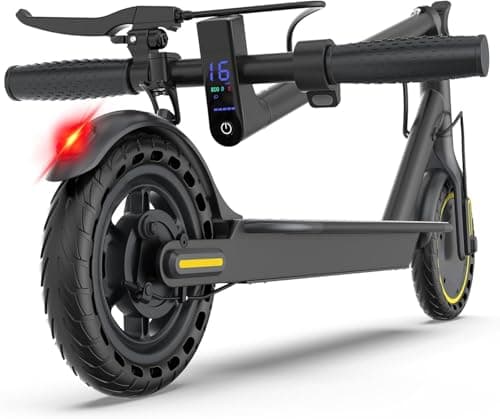 Electric Scooter, 350W Peak Motor, Up to16 MPH, 16 Miles Long-Range, 8.5" Solid Tires, Dual Suspension, EABS Braking, APP Control, Yellow Commuting Foldable E-Scooter for Adults