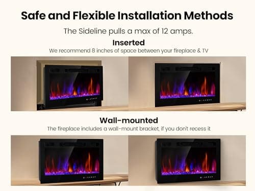 Electric Fireplace Insert 30" Realsmart 1500W Wall Mounted Fireplaces Recessed Heaters,Fit for 2 X 6 stub, Remote Control Slim Black Fireplace Touch Screen Timer 12 Flame Colors LED Decor Low Noise 8