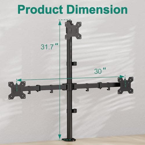 ErgoFocus Triple Monitor Stand, Desk Mount for Three Screens up to 32 Inch, Stacked Monitor Arm for 3 Monitors Max 17.6lbs per Arm, Height Adjustable, Tilt, Swivel VESA Mount 75/100x100mm 6