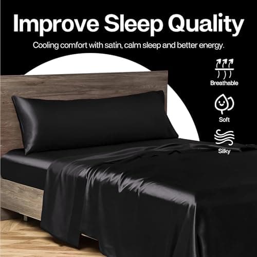 MR&HM Satin Body Pillow Cover, Soft and Breathable Body Pillow Case with Envelope Closure, Cooling and Silky Long Pillowcase for Hair and Skin,Grey (20x54, Black) 6