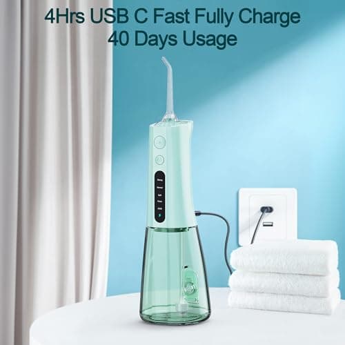 MOCEL Water Dental Flosser OLED Display Cordless Teeth Cleaning MOCEL 5 Modes Oral Irrigator 300ML Portable and USB C Rechargeable IPX7 Waterproof Floss Teeth Pick (Green) 6
