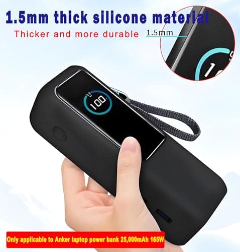 1 Pack Thick 1.5mm Silicone Case for Anker Zolo Power Bank (25000mAh 165W) - Protective Cover for Anker Laptop Portable Charger 165w, Full - wrap Protection with Precise Port Cutouts (Black) 5
