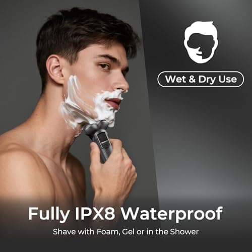 Electric Razor for Men, IPX8 Waterproof with Type-C Quick Charge, 3D Flex Blades & Pop-Up Trimmer, 90 min Runtime, Travel Lock, Wet & Dry Shave,Gray Valentines Day Gifts for Him 6
