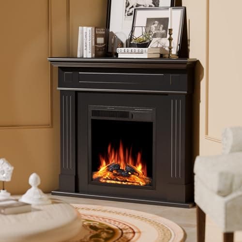 43.31 Inch Corner Fireplace TV Stand with Mantel - Electric Fireplace Heater, Wooden Entertainment Center, Adjustable LED Flame, Freestanding (750W/1500W),Corner Black 5