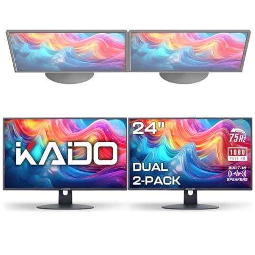 Kado Dual Monitor Setup - 2-Pack 24" 1920x1080 Computer Monitor 75Hz VESA Mount HDMI Office Gaming Hybrid Multitasking Daytrading Built-in Speakers