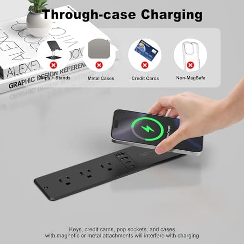 8 in 1 Recessed Power Strip with 15W Wireless Charger, 20W Fast Charging Furniture Outlet, Plug in 3 AC Outlets & 4 USB Ports Flush Mount, 6FT Cord 5