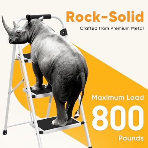 NEWBULIG Step Ladder, 3 Sturdy Step Stool with Anti-Slip Pedal & Comfortable Handrail, 330lbs Capacity, Portable Heavy Duty Step Stool for Kitchen, Garage & Outdoor Use, Black 6