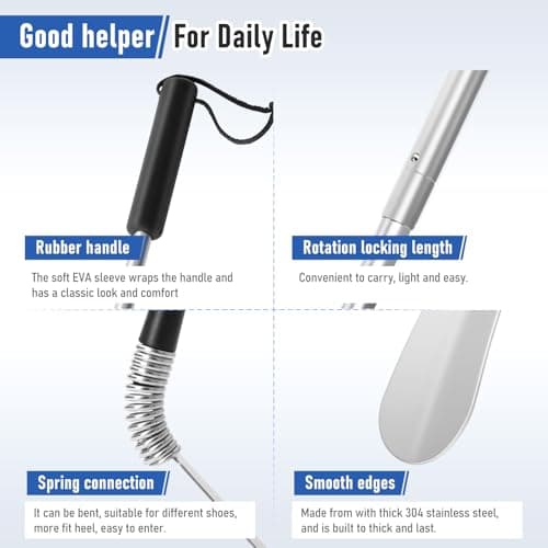Fanwer Extendable Shoe Horn Long Handle for Seniors, Twist to Lock, 16" to 31"Adjustable, Stainless Steel Telescopic Shoehorn for Men Women, Metal Travel Shoe Horn, Shoe Helper Tool 5