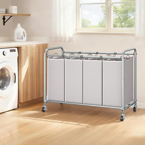 STORAGE MANIAC Laundry Sorter 4 Section, 47.5 Gal (180 L) Laundry Hamper with Wheels, Clothes Divider Basket Sorter, Clothes Separator Hamper Cart with Wheels and Removable Bags, Gray 6