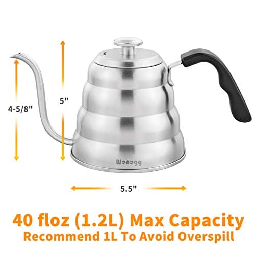 Pour Over Coffee Kettle with Thermometer for Exact Temperature 40 fl oz - Premium Stainless Steel Gooseneck Tea Kettle for Drip Coffee, French Press and Tea - Works on Stove and Any Heat Source 6