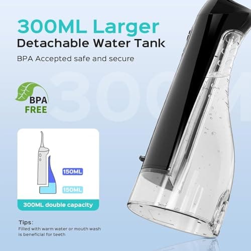 COSLUS Water Flosser Dental Pick: 300ML Oral Irrigator for Teeth Cleaning, Orthodontic, Braces & Sensitive Gums, Cordless Portable for Travel, IPX7 Waterproof, for Adults Teens Family Use, with 4 Tips 5