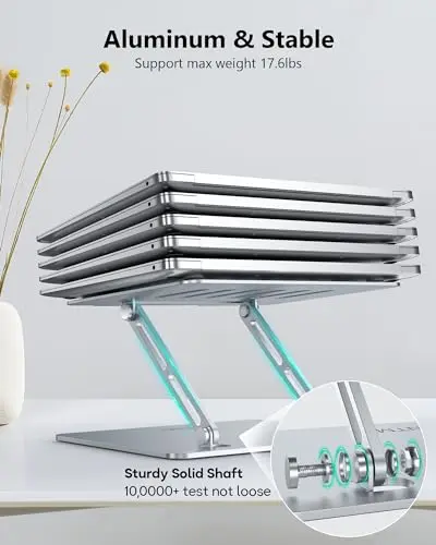 NTMY Aluminum Laptop Stand for Desk, Adjustable Laptop Stand, Folding Laptop Riser for Desk,Computer Notebook Stand Compatible with MacBook air pro, Acer, HP, Lenovo, Dell(10-16")-Silver 5