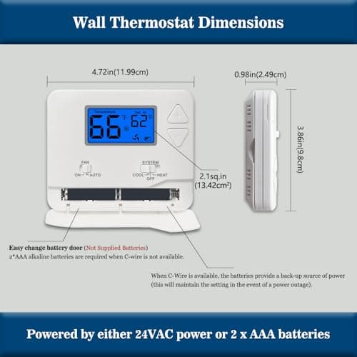 Non-Programmable Thermostat for Home Single-Stage Systems, 1 Heat/1 Cool, Easy DIY Install, Blue Backlight 4