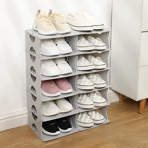 TXALWIQ 6-Tier Shoe Rack, Stackable Storage Organizer for Bedroom Entry, Adjustable Rack, Shoe Slots Shelf, Easy Tower Rack, Grey 10