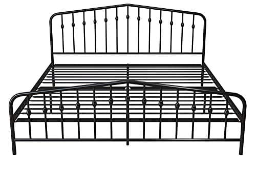 Novogratz Bushwick Modern Metal Bed, Slightly Triangular Headboard and Footboard with Inset Spindles, Adjustable Base Height for Underbed Storage, Requires No Box Spring, King Size - Black 11
