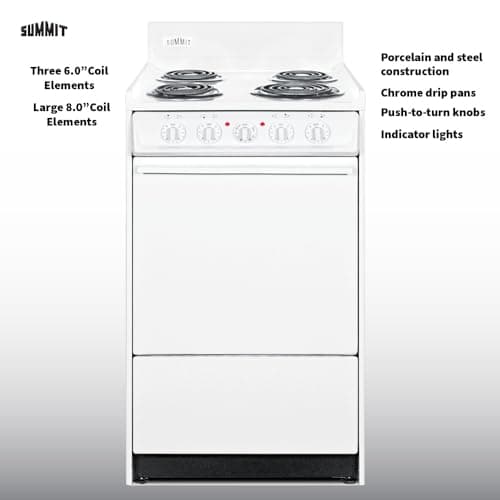 Summit 20” Electric Range, 220V Electric Coil Burners, Large 2.46 cu.ft Oven, ADA Complaint, White- WEM110 3