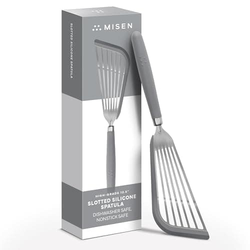 Misen Fish Silicone Spatula - Slotted Turner for Cooking - Perfect for Frying - Heat Resistant - Dishwasher Safe -1mm Thick Flexible Flipper - Soft Silicone Grip Handle for Easy Use