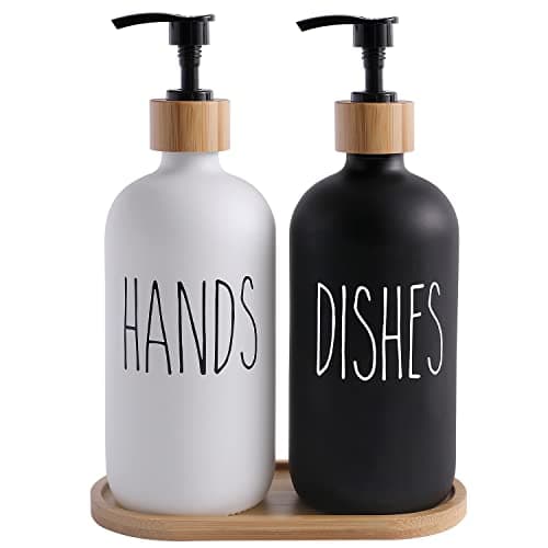 MOMEEMO Soap Dispenser Set, Contains Hand and Dish Soap Dispenser, Suitable for Kitchen Decor. (Black & White)