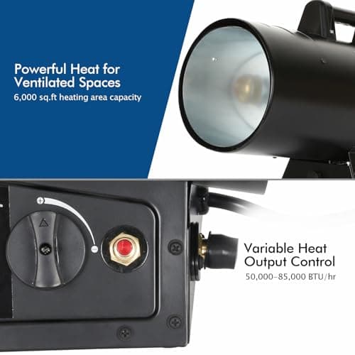 BILT HARD 85,000 BTU Forced Air Propane Heater, Adjustable Portable Liquid Propane Torpedo Heater for Garage, Jobsite and Construction Sites, CSA Listed 2