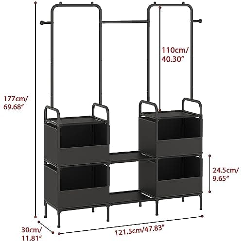 Laiensia Clothes Rack,3 Rods Portable Clothing Hanging Garment Rack,Coat and Shoe Rack with 4 Storage Shelves and 4 Storage Pockets,for Bedroom,Entryway,Living Room,Black 5