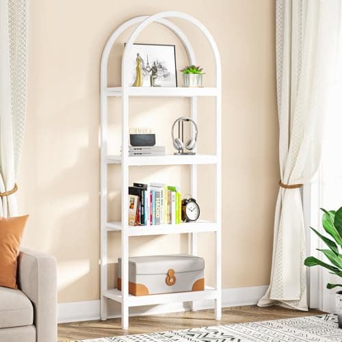 Tribesigns 4-Tier Open Bookshelf, 70.8" Industrial Wood Bookcase Storage Shelves with Metal Frame, Freestanding Display Rack Tall Shelving Unit for Office, Bedroom, Living Room (White, 1PC)