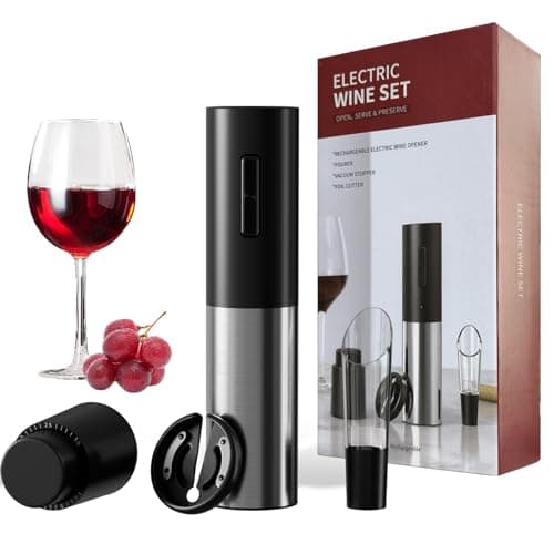 Electric Wine Opener, Automatic Wine Bottle Corkscrew with Air Pump, Foil Cutter, Pourer, Vacuum Stoppers (4PCS)， Professional Easy Rechargeable Vino Opener Set Suitable for Home, Travel