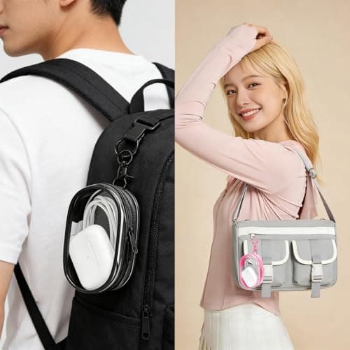 Linsaner 1|2|4 Pack Storage Bag for Organizing Data Cables, Earphone, Chargers, Keys, Change, Blind Box Doll Transparent Display Bag, Tech Pouch, Portable Multi-Function Storage (Pink, 1Pack) 5