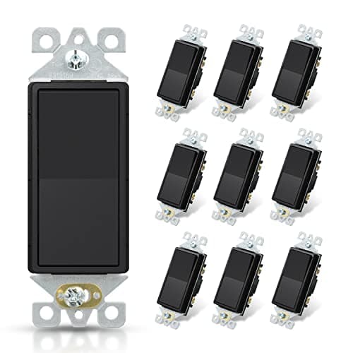 ELEGRP Matte Black Single Pole Decorator Light Switch, 15Amp, 120-277V, Decorative Paddle Rocker Switch Replacement, On/Off Wall Switch, Self-Grounding, Residential/Commercial Grade, UL/CUL (10 Pack)