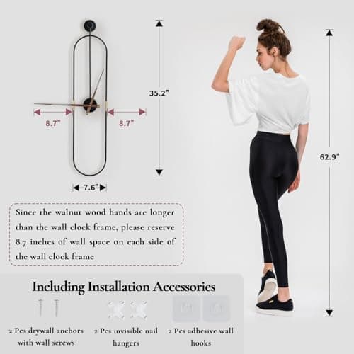 DRELIFAM Modern Oval Wall Clock Large Wall Clock with Walnut Pointers for Living Room Home Decor Bedroom Kitchen Office (Oval Black, Large) 6