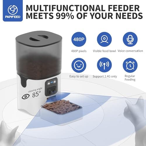 PAPIFEED Automatic Cat Feeder Adjustable Angle‌ Two-Way Audio 2.4G WiFi Pet Feeder with Camera Easy to Clean Detachable Feeding Schedule 1-10 Meals Per Day Perfect for Cats Small Dogs 6L Capacity 2