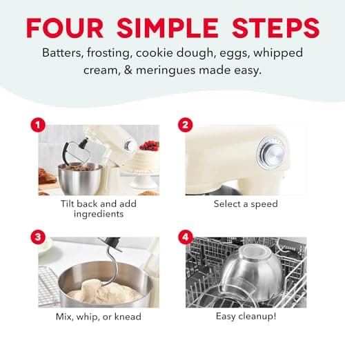 Dash 3.5QT Tilt-Head Stand Mixer - Electric Stand Mixer with Stainless Steel Bowl and Splash Guard For Baking - Cream, 3.5-Quart 6