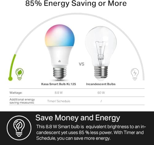 Kasa Smart Light Bulbs, Full Color Changing Dimmable Smart WiFi Bulbs Compatible with Alexa and Google Home, A19, 60 W 800 Lumens,2.4Ghz only, No Hub Required, 2-Pack (KL125P2), Multicolor 5