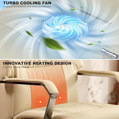 Kinnls Carlo Ergonomic Power Recliner Chair for Long Hours, Leather Electric Luxury Office & Home Desk Chair with Back Heating and Ventilation, 3-Speed Cooling, 400Lbs Capacity (Light Coffee) 8