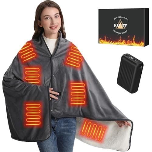 KSFJZF Heated Blanket, 59" x 35.5" Soft Heated Blanket with Power Bank, 8 Zones Heating, 18400 mAh Battery (Included), 3 Heating Levels
