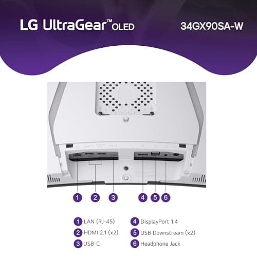 LG 34GX90SA-W 34-inch Ultragear WQHD (3440 x 1440) OLED Curved Gaming Monitor 240Hz, 1ms, NVIDIA G-Sync Compatible, AMD FreeSync Premium, VESA DisplayHDR True Black 400, webOS, USB Type-C, White 20