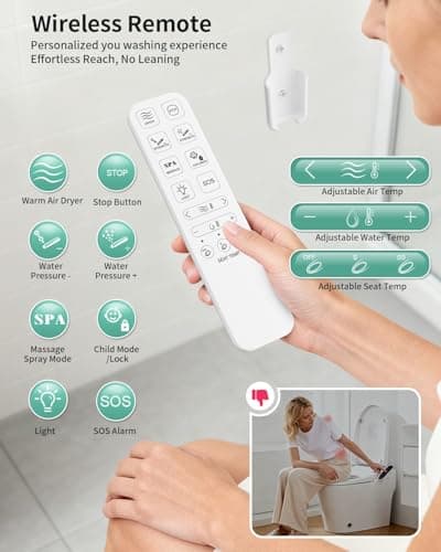 SR SUN RISE Electric Bidet Toilet Seat Elongated - Dual Nozzles for Female & Hip, Comfort Heated Seat & Air Dryer, 6 Wash Modes, Remote & Knob Control, Silent Close Lid, Nightlight, Ultra-Slim 8