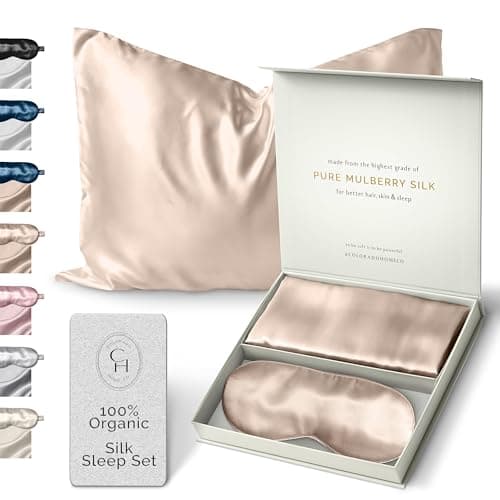 Colorado Home Co Silk Pillowcase for Hair and Skin - Nude Champagne Queen Size 100% Silk Pillow Covers - 20x30 - Pillow Case for Acne with Eye Mask for Sleeping