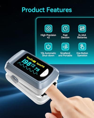 Fingertip Pulse Oximeter Blood Oxygen Saturation Monitor Pulse Ox, Heart Rate and Fast Spo2 Reading Oxygen Meter with OLED Screen Included Lanyard and 2 X AAA Batteries 5