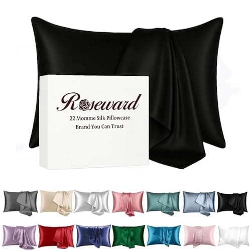 Organic Silk Pillowcase for Hair and Skin Made in USA, Natural Mulberry Silk Pillow Cases Black, 22 Momme, Oeko-TEX Certified, Anti Acne, 1 Pc 20"x26" (Standard, Black)