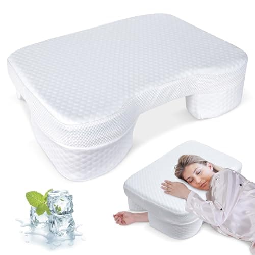 Haikfoam Side Sleeper Pillow with Arm Holes, Memory Foam Pillow for Neck & Shoulder & Cervical Pain Relief, Ergonomic Arm Holes Positioner Cooling Bed Pillows for Side Stomach Sleeping (White)