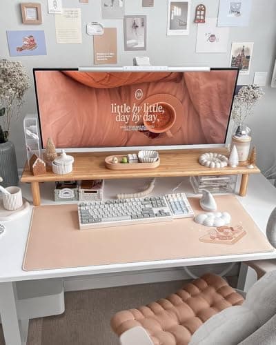 ROCDEER Bamboo Dual Monitor Shelf, Monitor Stand Riser with Underneath Storage for Desk Office Supplies, Supports Heavy TV up to 300 lbs, Natural 7