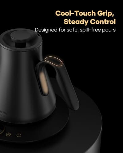 Cocinare Barista Collection Gooseneck Electric Kettle, ±1℉ Precise Temperature Control for Pour-Over Coffee & Tea, Quick Heating 1500W, Stainless Steel Interior, 0.9L (Matte Black) 6