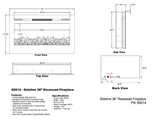 Touchstone Smart Electric Fireplace-The Sideline 36" Wide-in Wall Recessed - 30 Realistic Ember Color/Flame Options - 1,500W Heater w/Thermostat - Log & Crystal Hearth Options - Alexa/WiFi Enabled 6