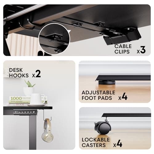 VVEANCE 48'' x 24'' Electric Standing Desk Adjustable Height with Wheels, Sit Stand Up Desk, Home Office Desk, Rising Lifting Ergonomic Desk with Spliced Desktop Black 7